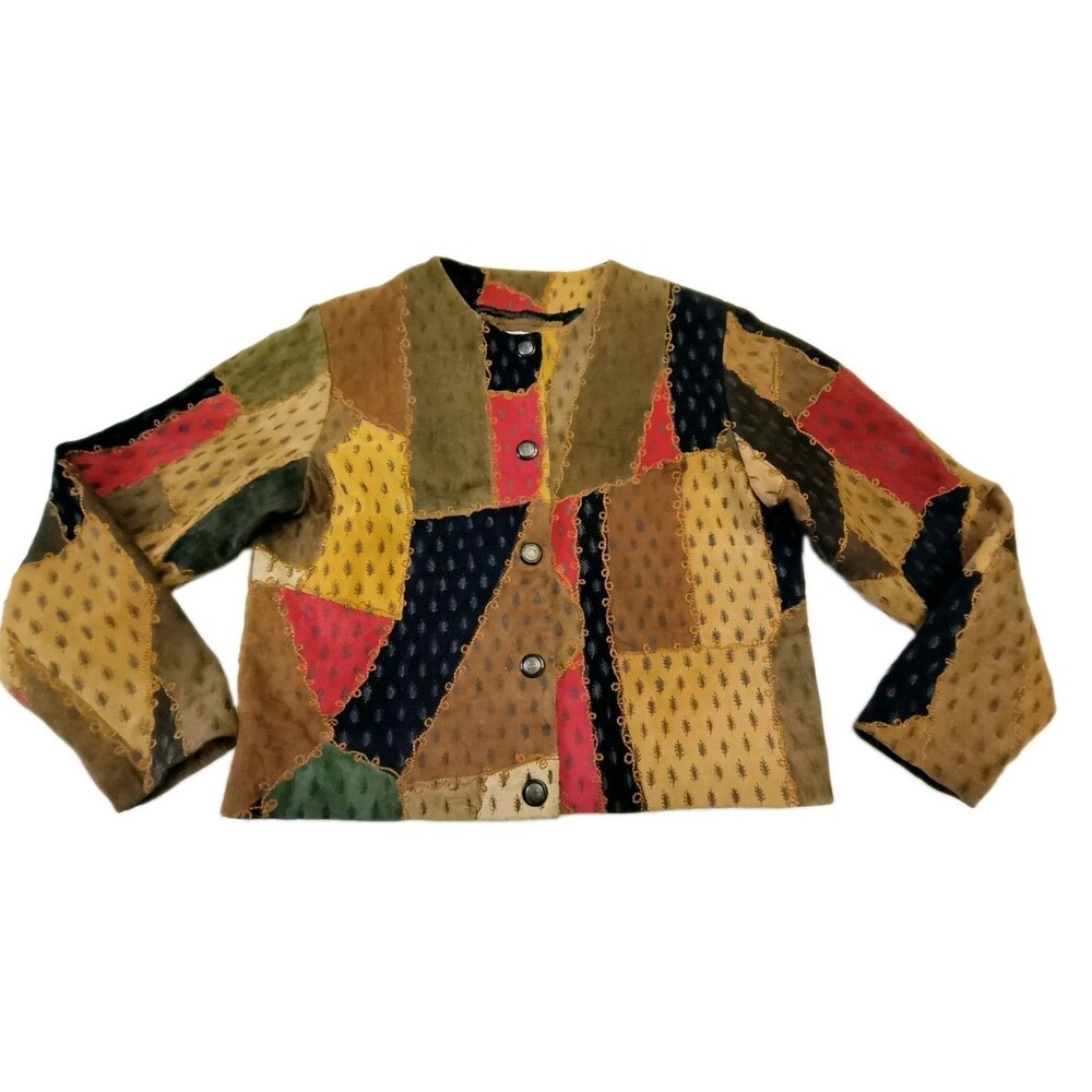 Vintage Womens S/Ch Papillon Leather Patchwork Jacket Cottagecore Boho Country